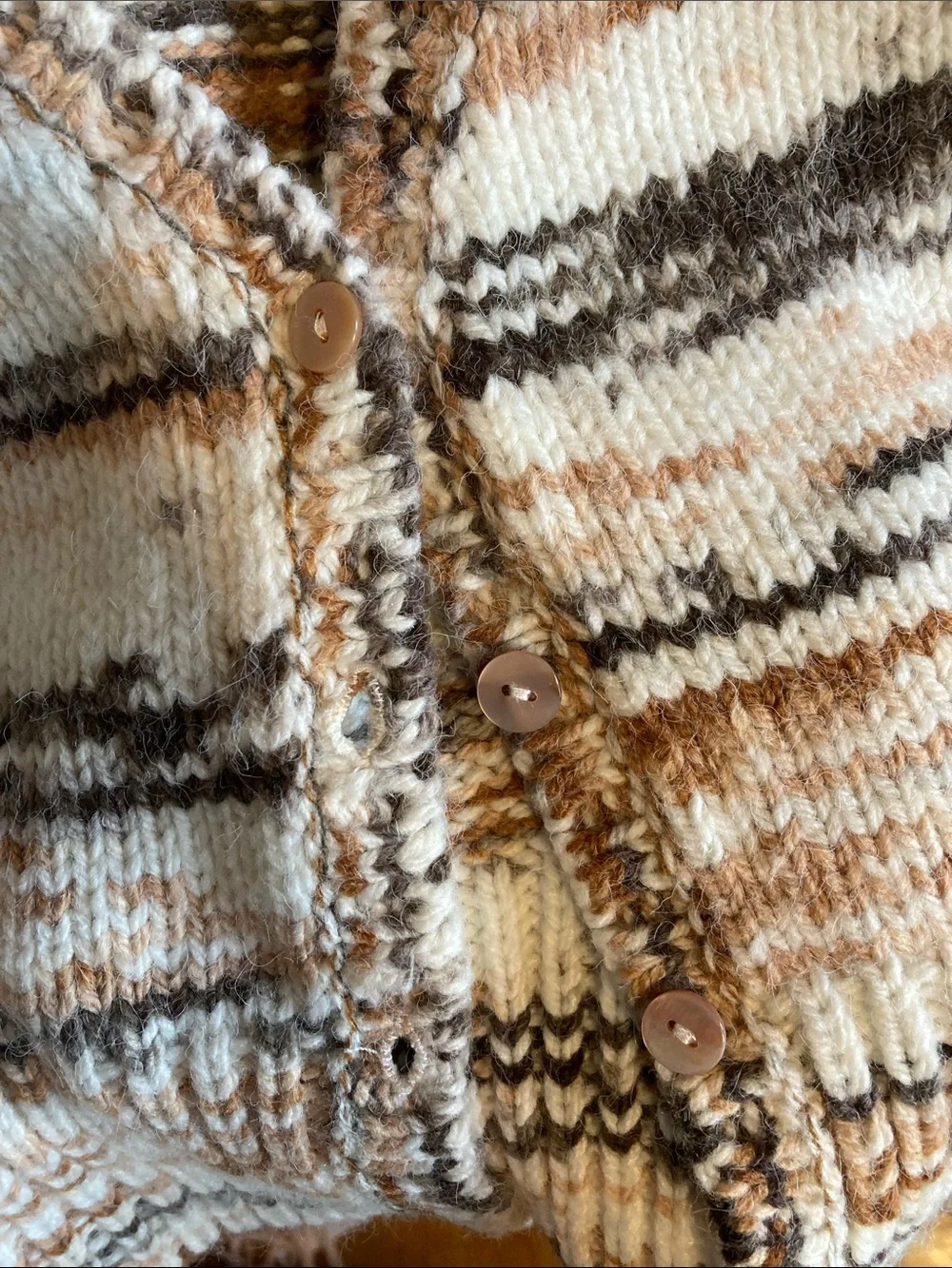 For Love And Lemons Multicolor Knit Open-Front Cardigan in Cream, Tan, and Brown